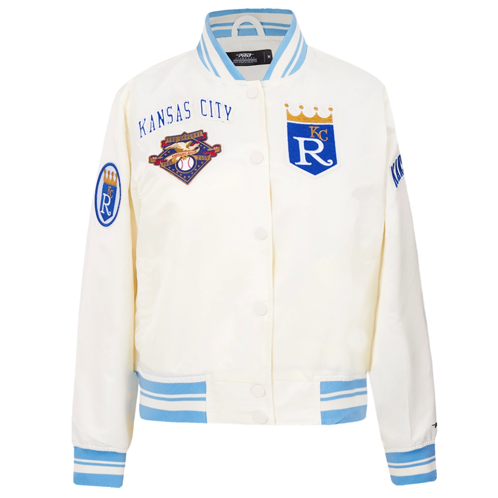 Kansas-City-Royals-Pro-Standard-Classic-Rib-Knitted-Satin-Varsity-Cream-Jacket-LEATHER MOTO 1