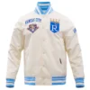 Kansas-City-Royals-Pro-Standard-Full-Snap-Satin-Varsity-Cream-Jacket-LEATHER MOTO 1