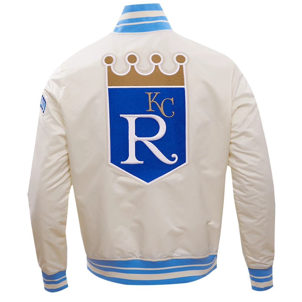 Kansas-City-Royals-Pro-Standard-Full-Snap-Satin-Varsity-Cream-Jacket-LEATHR MOTO 2