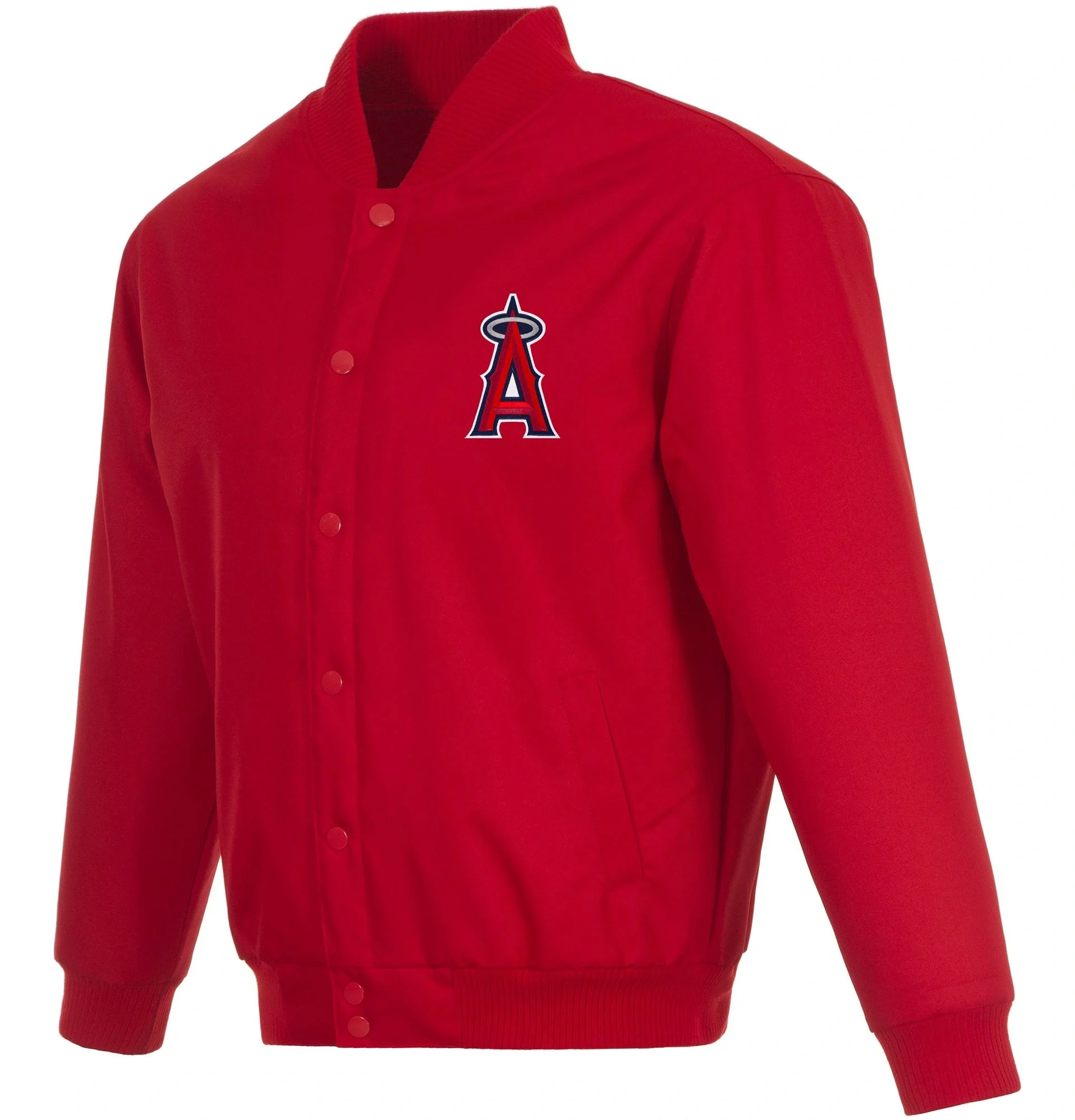 Los-Angeles-Angels-Full-Snap-Polyester-Varsity-Red-Jacket-leather moto 1