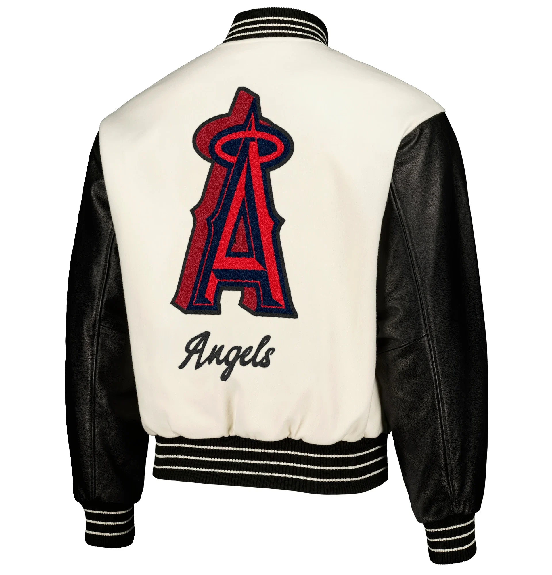 Los-Angeles-Angels-PLEASURES-Full-Snap-Wool-Leather-Varsity-Jacket-leather moto 2