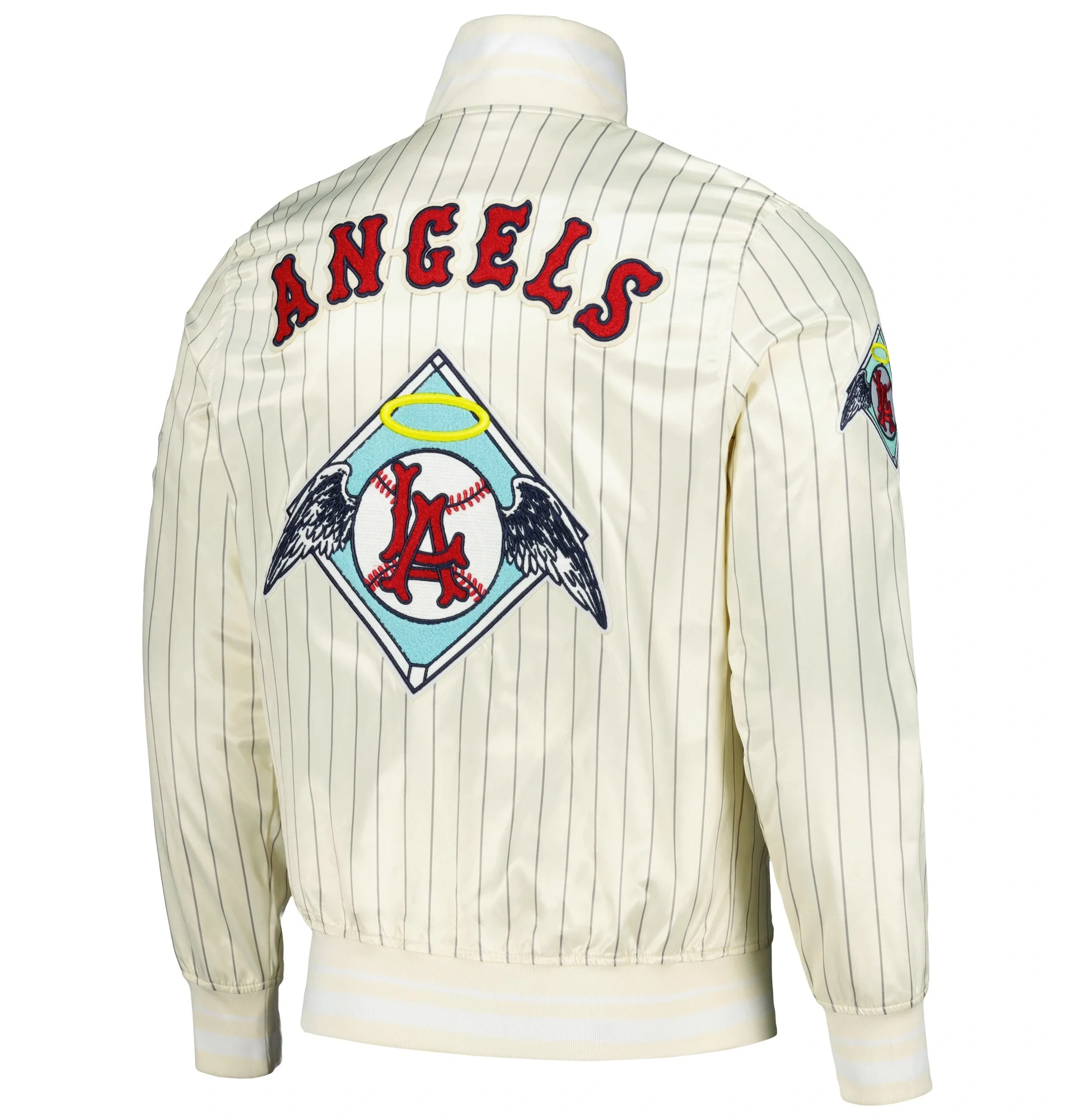 Los-Angeles-Angels-Pro-Standard-Cooperstown-Pinstripe-Full-Snap-Satin-Varsity-Jacket-leather moto 2