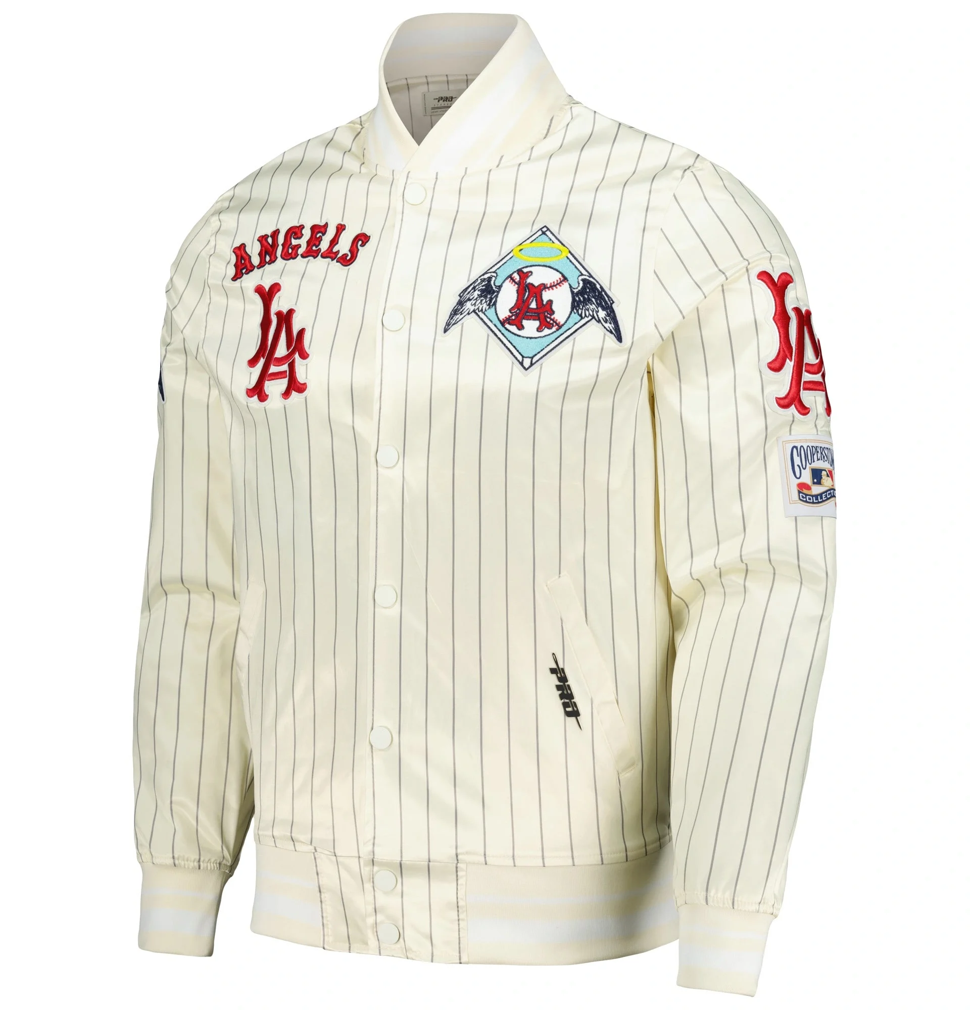 Los-Angeles-Angels-Pro-Standard-Cooperstown-Pinstripe-Full-Snap-Satin-Varsity-Jacket-leather mto 1