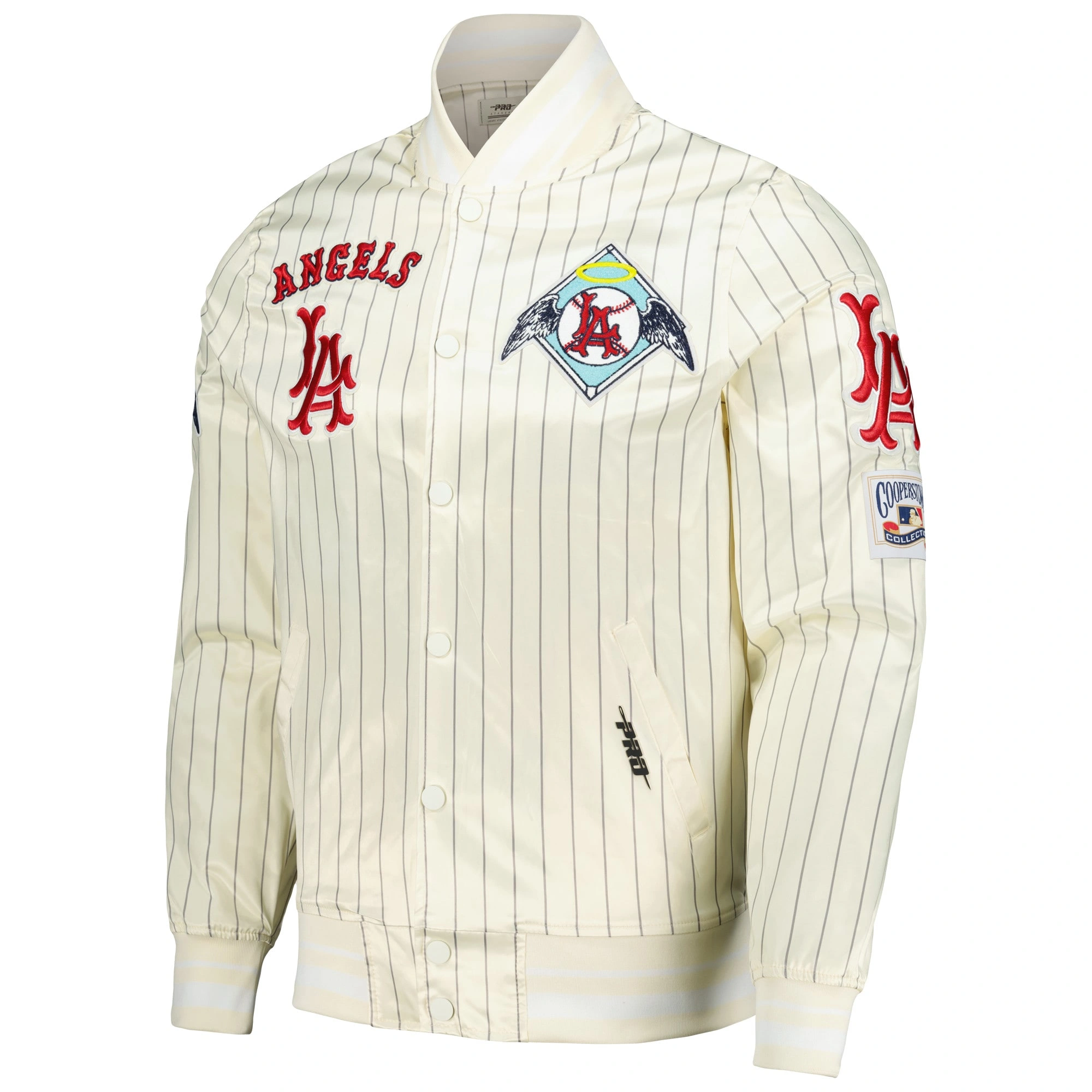 Los-Angeles-Angels-Pro-Standard-Cooperstown-Pinstripe-Full-Snap-Satin-Varsity-Jacket-leather mto 1