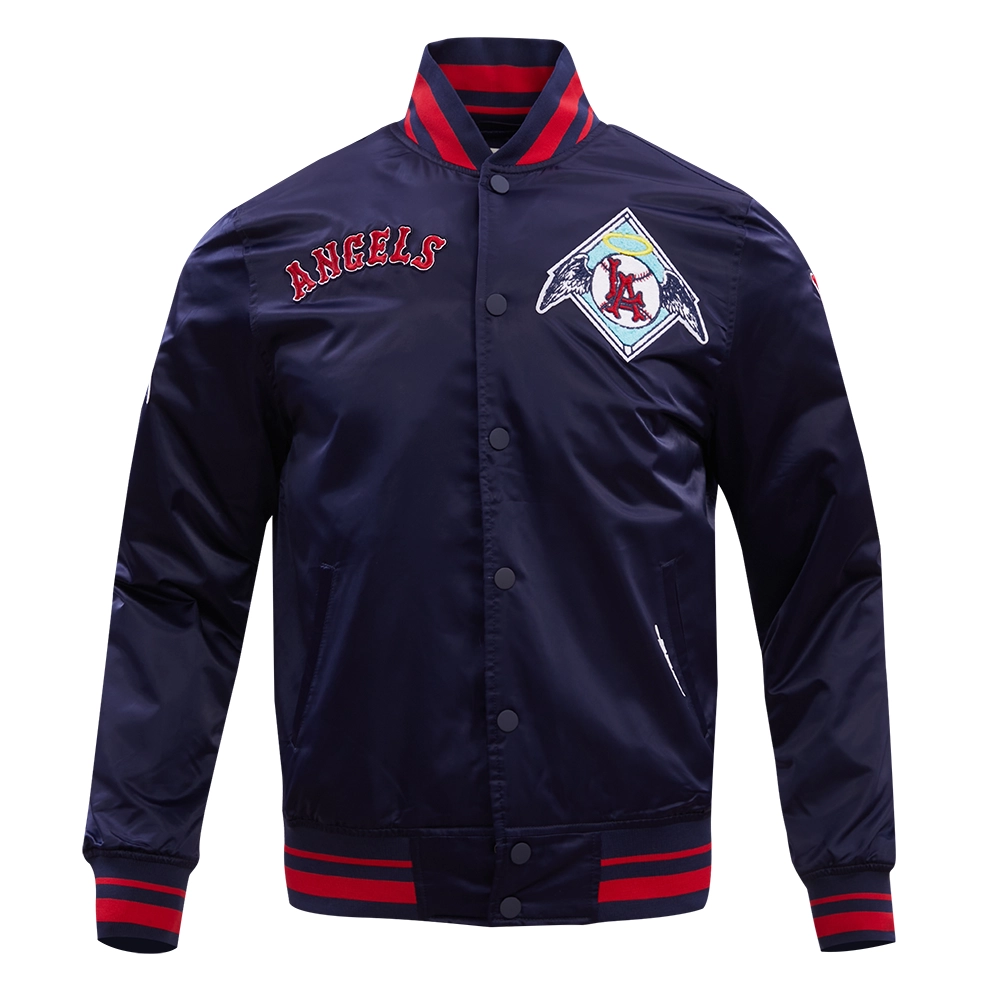Los-Angeles-Angels-Pro-Standard-Full-Snap-Satin-Varsity-Navy-Jacket- leather moto 1