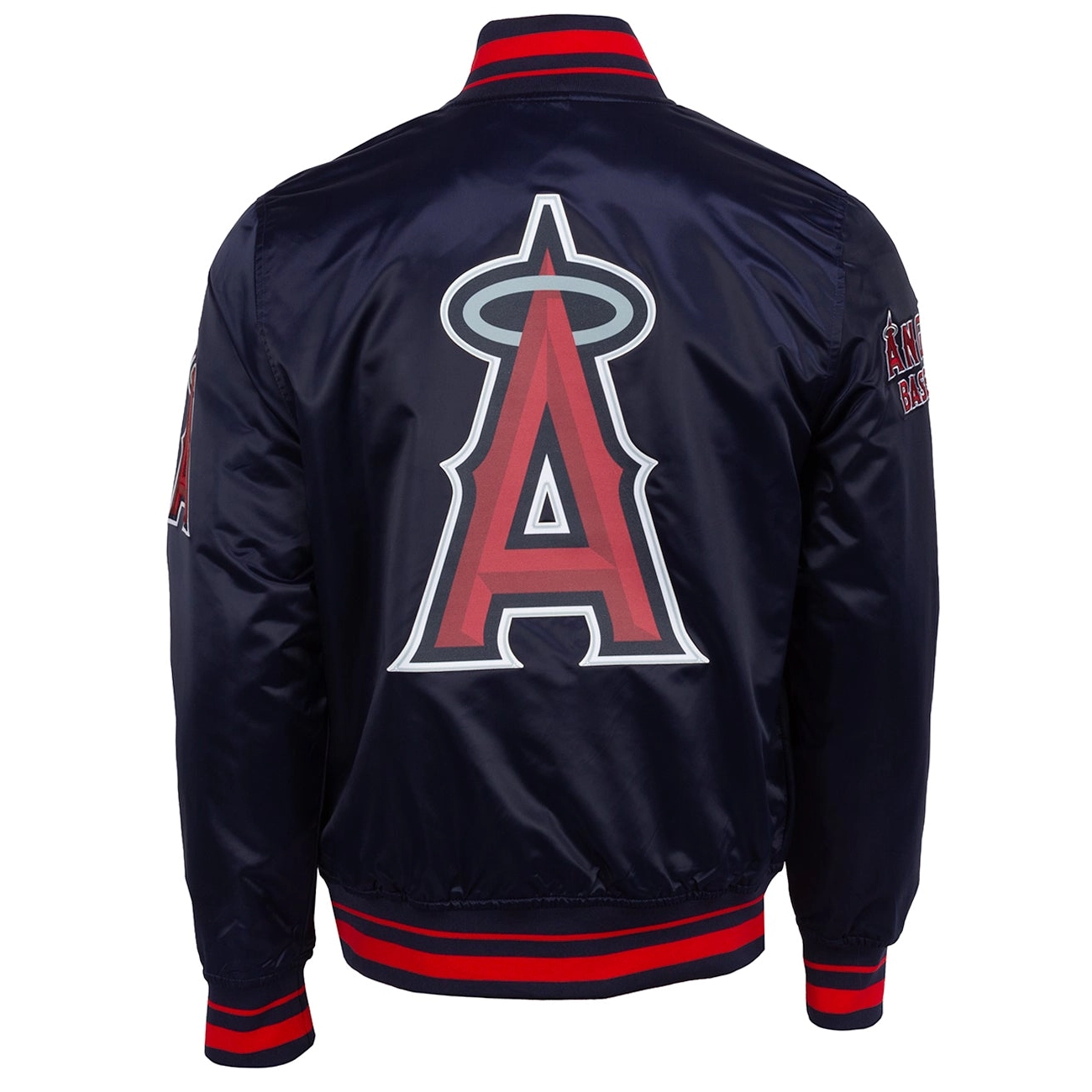 Los-Angeles-Angels-Pro-Standard-Script-Tail-Full-Snap-Satin-Varsity-Navy-Jacket-leather moto 2