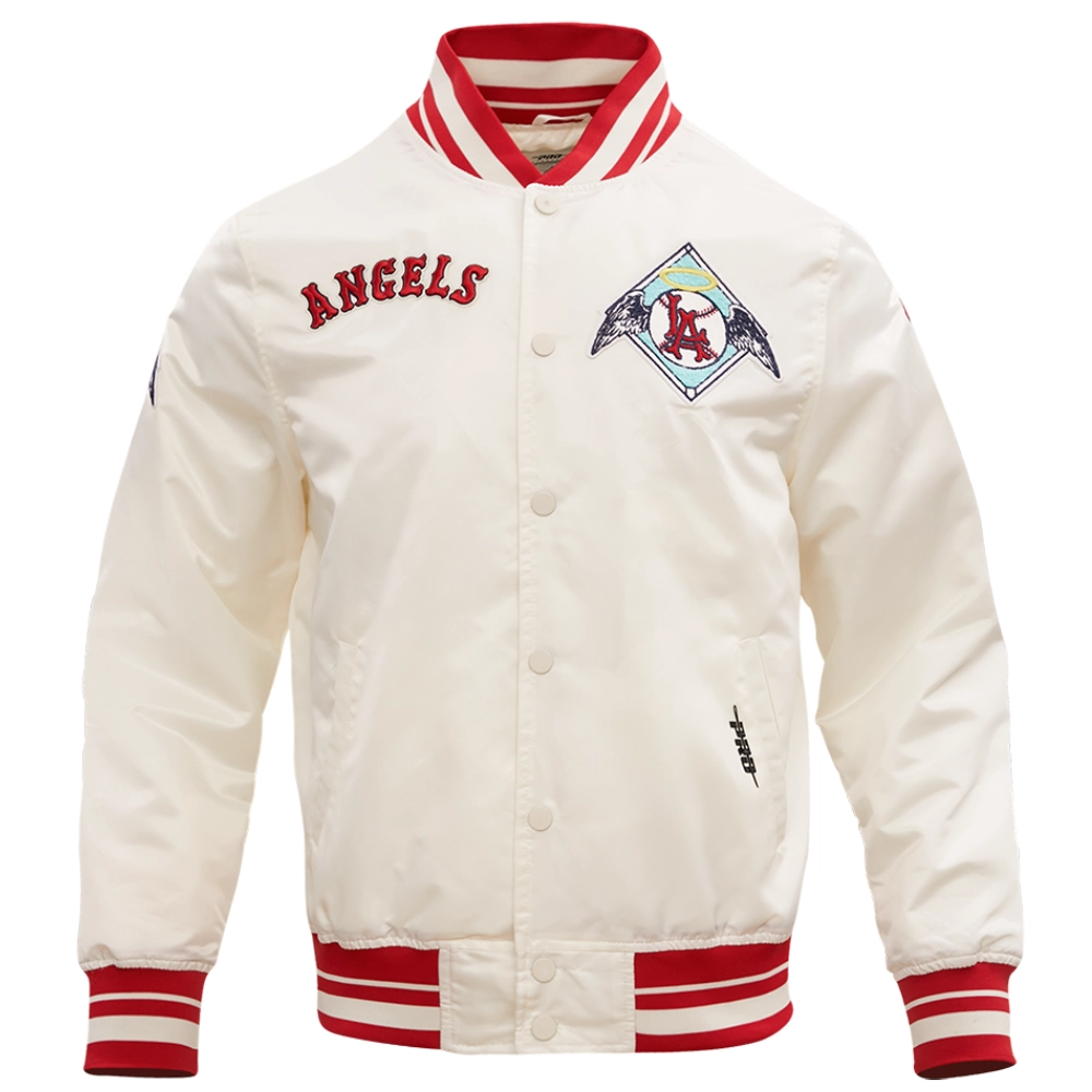Los-Angeles-Angels-Retro-Classic-Rib-Knitted-Satin-Varsity-Cream-Jacket-leather moto 1