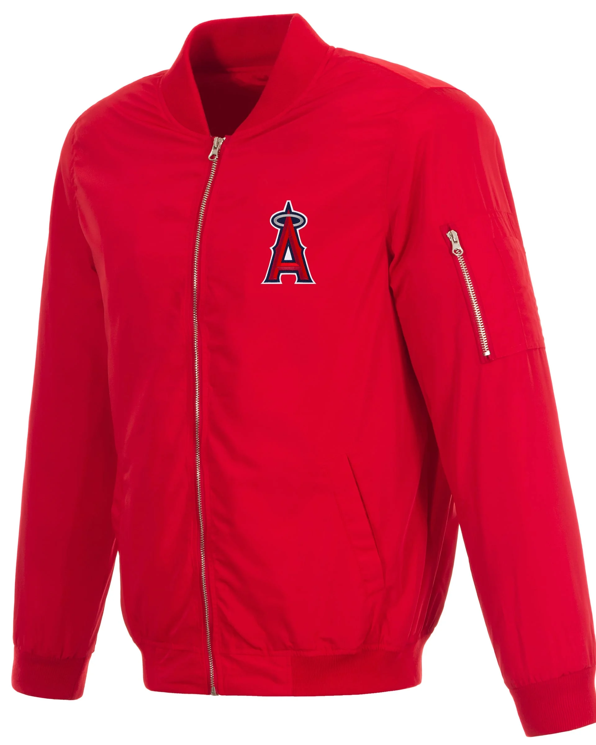Los-Angeles-Angels-Rib-Knitted-Full-Zip-Polyester-Varsity-Red-Jacket-leather moto 1