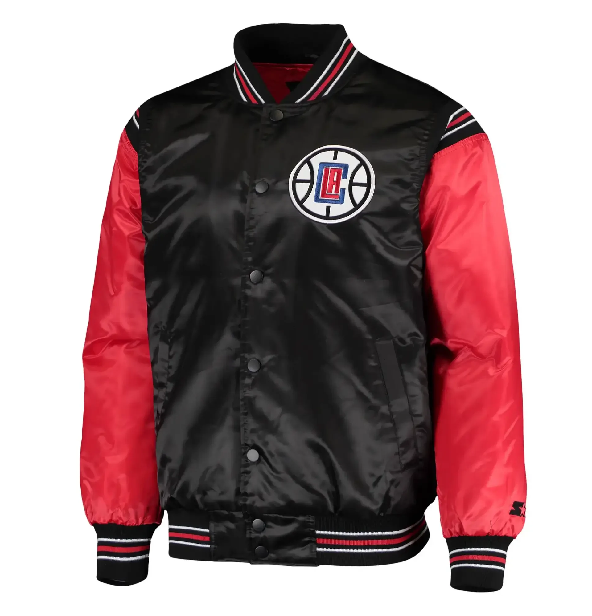 Los-Angeles-Clippers-Starter-The-Enforcer-Full-Snap-Black-Red-Satin-Varsity-Jacket-1