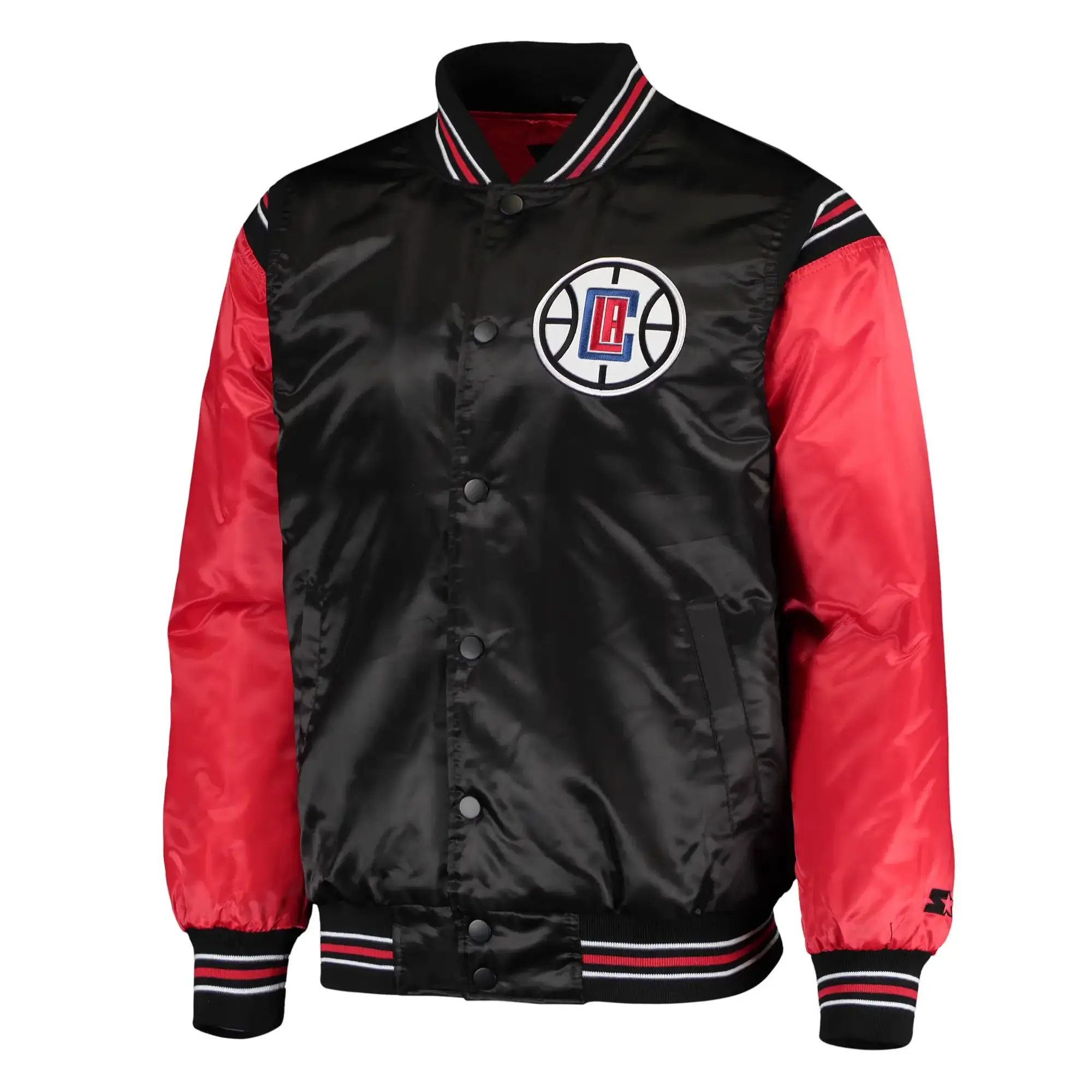 Los-Angeles-Clippers-Starter-The-Enforcer-Full-Snap-Black-Red-Satin-Varsity-Jacket-1