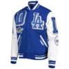 Los-Angeles-Dodgers-Pro-Standard-Mash-Up-Logo-Royal-Blue-Varsity-Jacket-leather moto 1