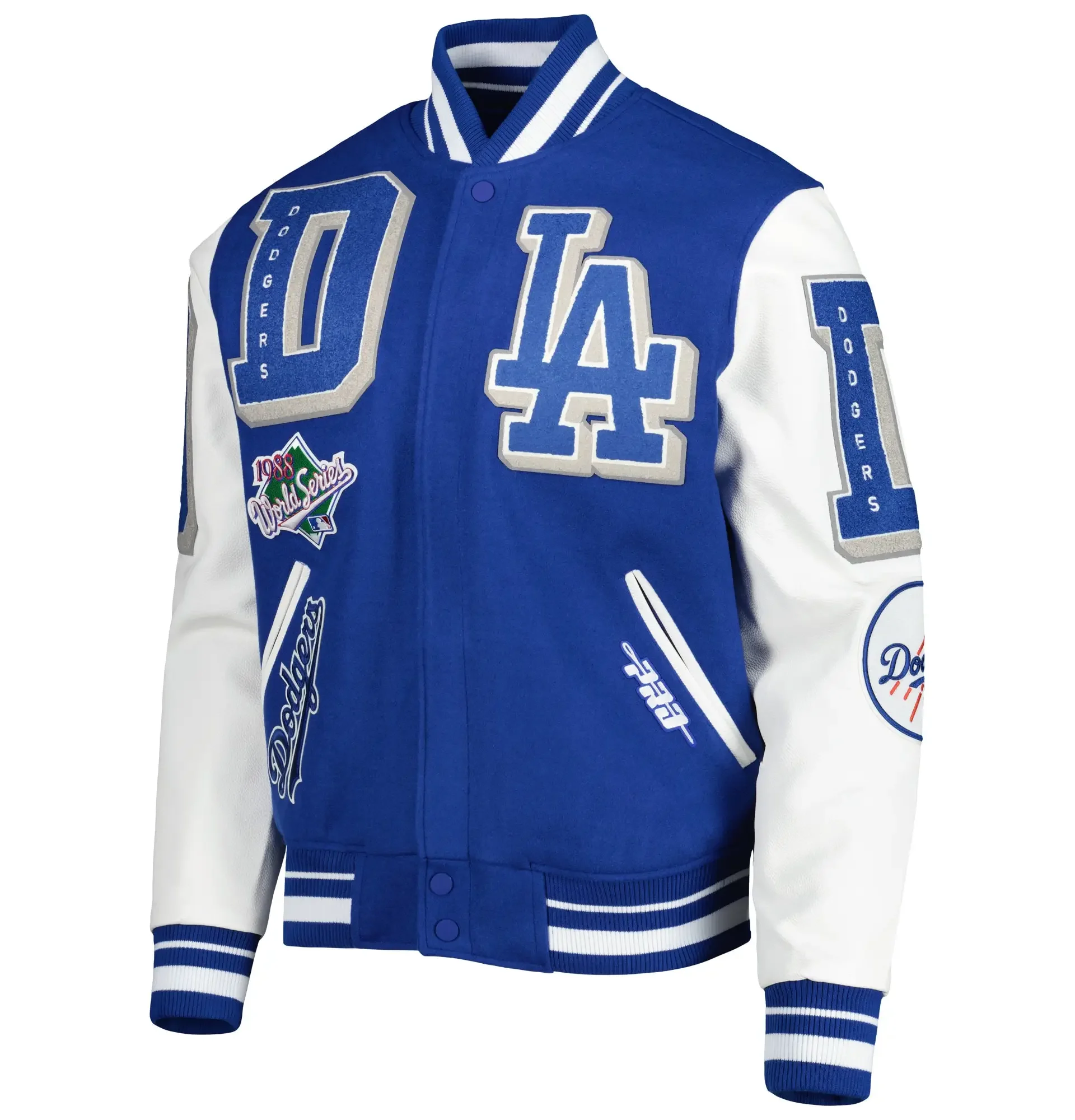 Los-Angeles-Dodgers-Pro-Standard-Mash-Up-Logo-Royal-Blue-Varsity-Jacket-leather moto 1
