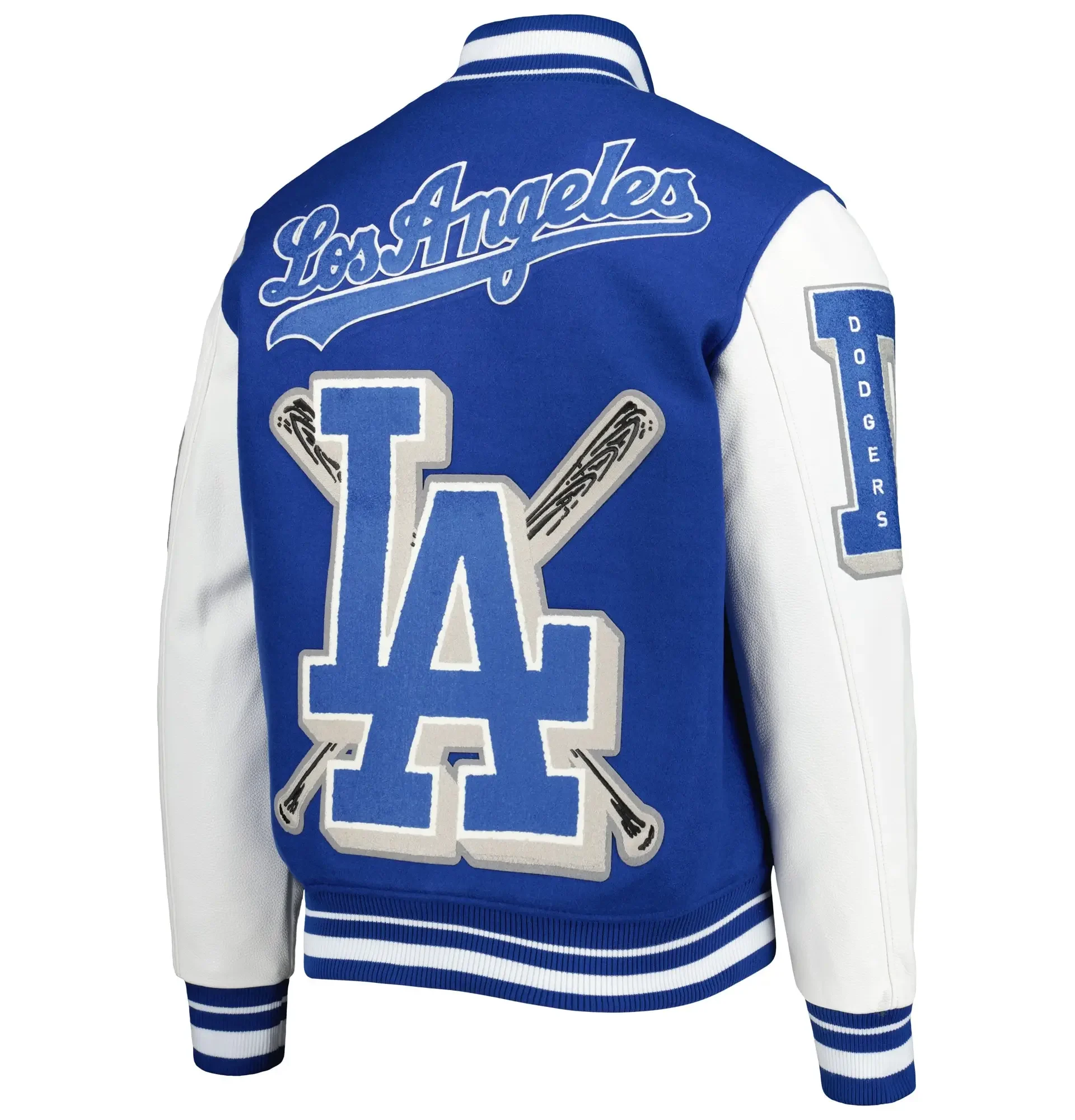 Los-Angeles-Dodgers-Pro-Standard-Mash-Up-Logo-Royal-Blue-Varsity-Jacket- leather moto 1