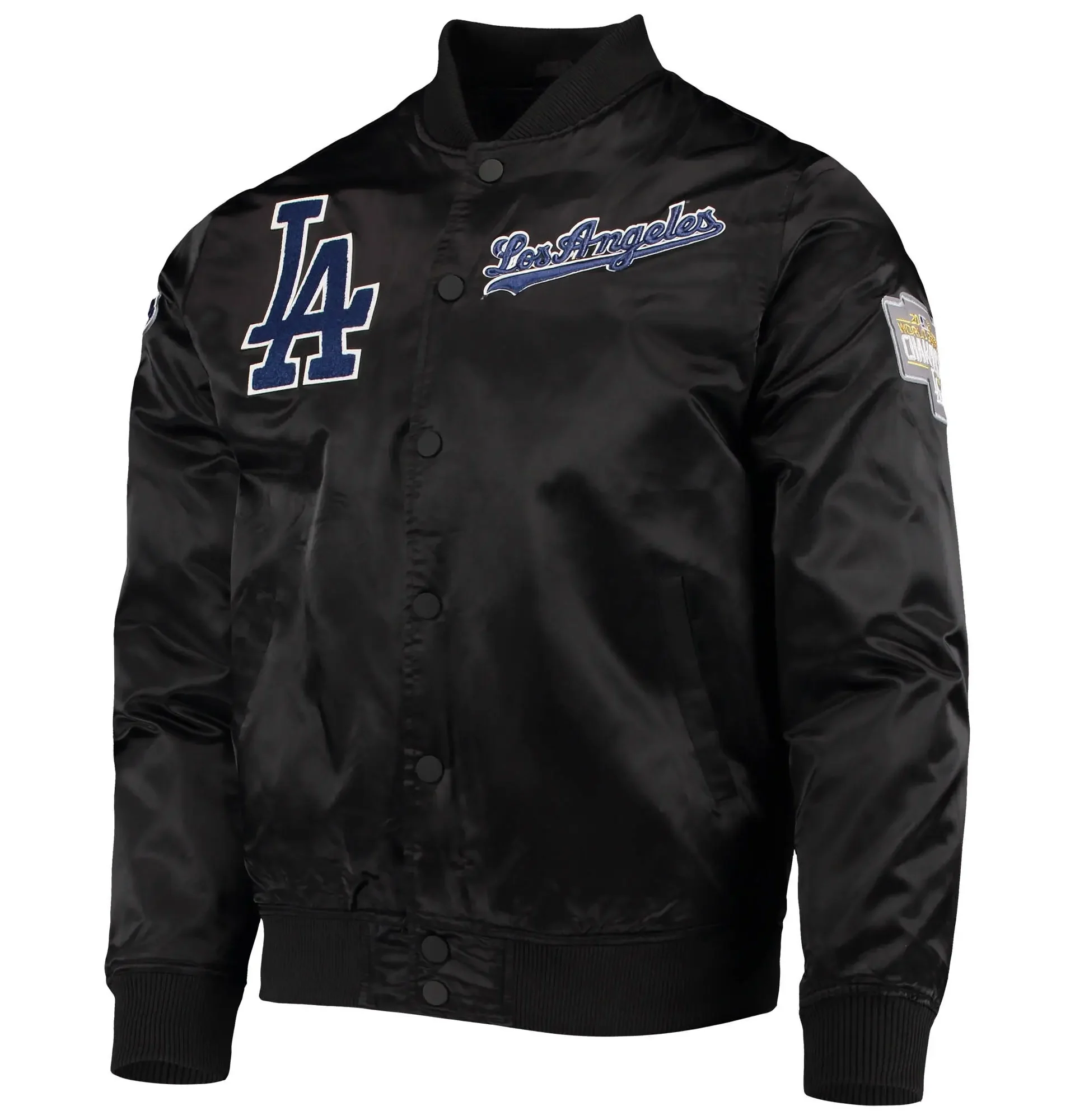 Los-Angeles-Dodgers-Pro-Standard-Wordmark-Black-Varsity-Jacket-leather moto 1