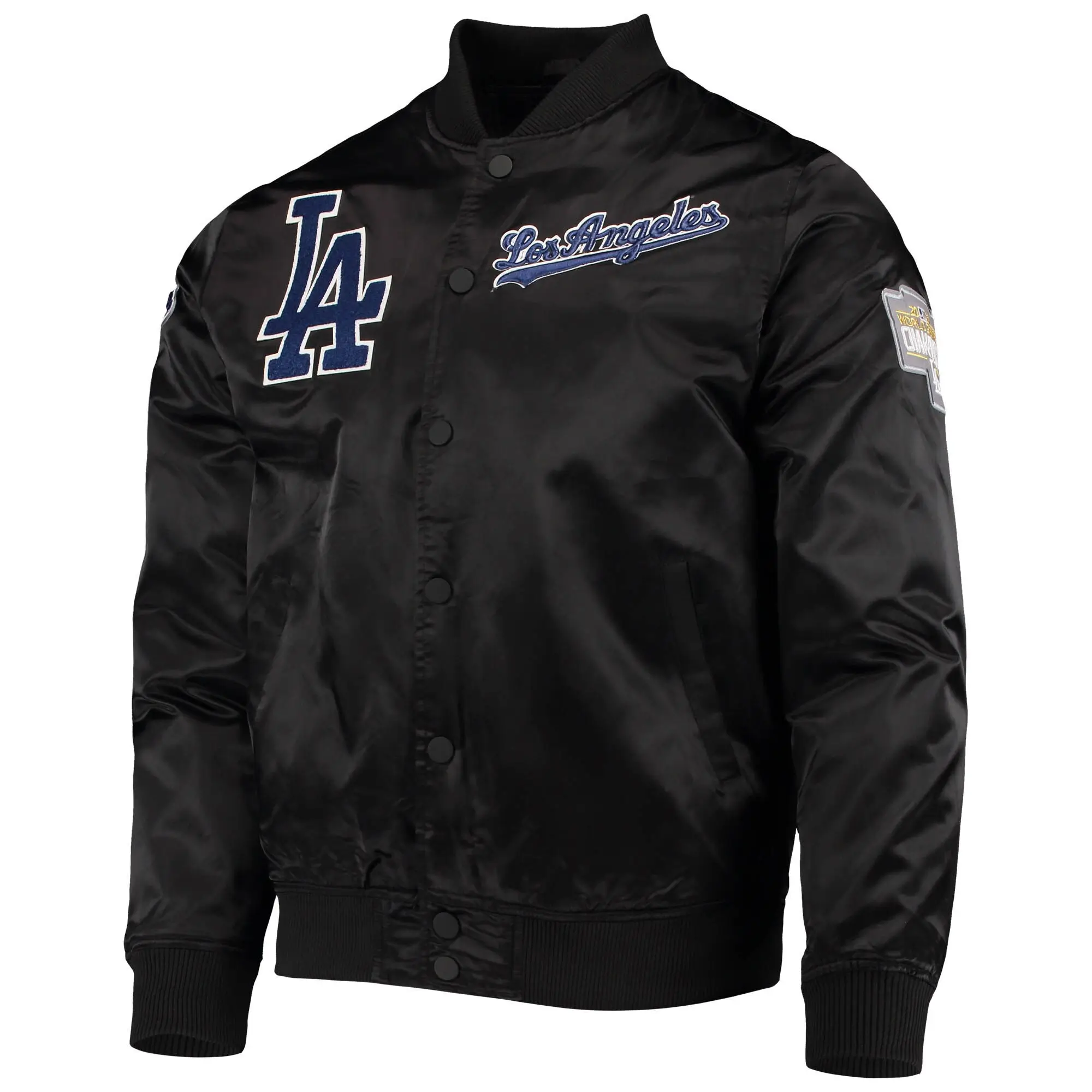 Los-Angeles-Dodgers-Pro-Standard-Wordmark-Black-Varsity-Jacket-leather moto 1