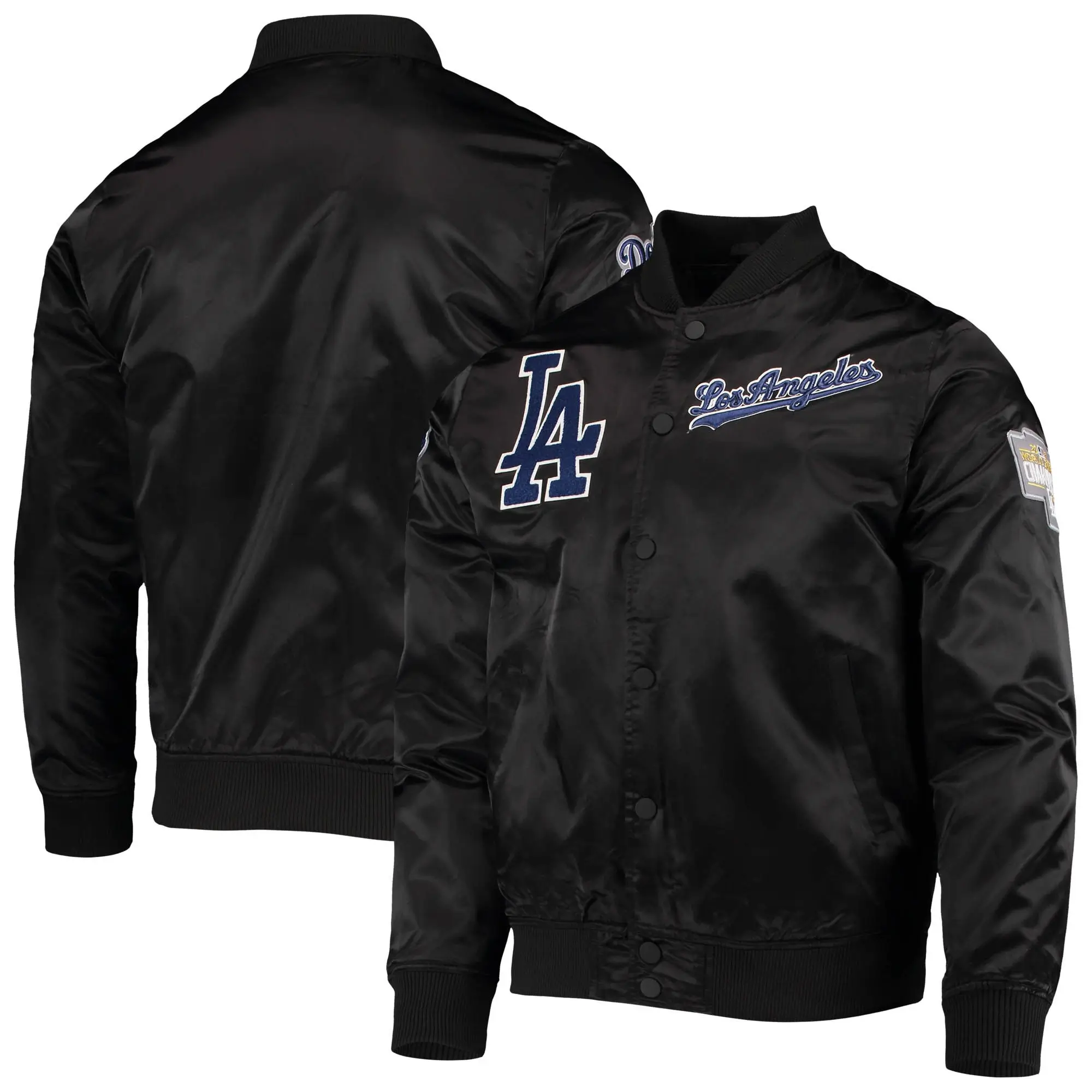 Los-Angeles-Dodgers-Pro-Standard-Wordmark-Black-Varsity-Jacket-leather moto 4
