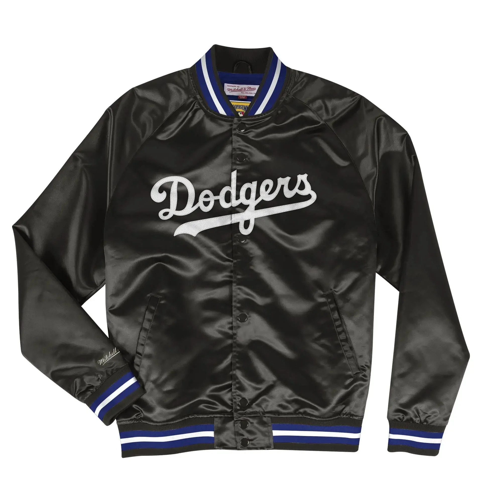 Los-Angeles-Dodgers-Satin-Black-Varsity-Jacket-leather moto1