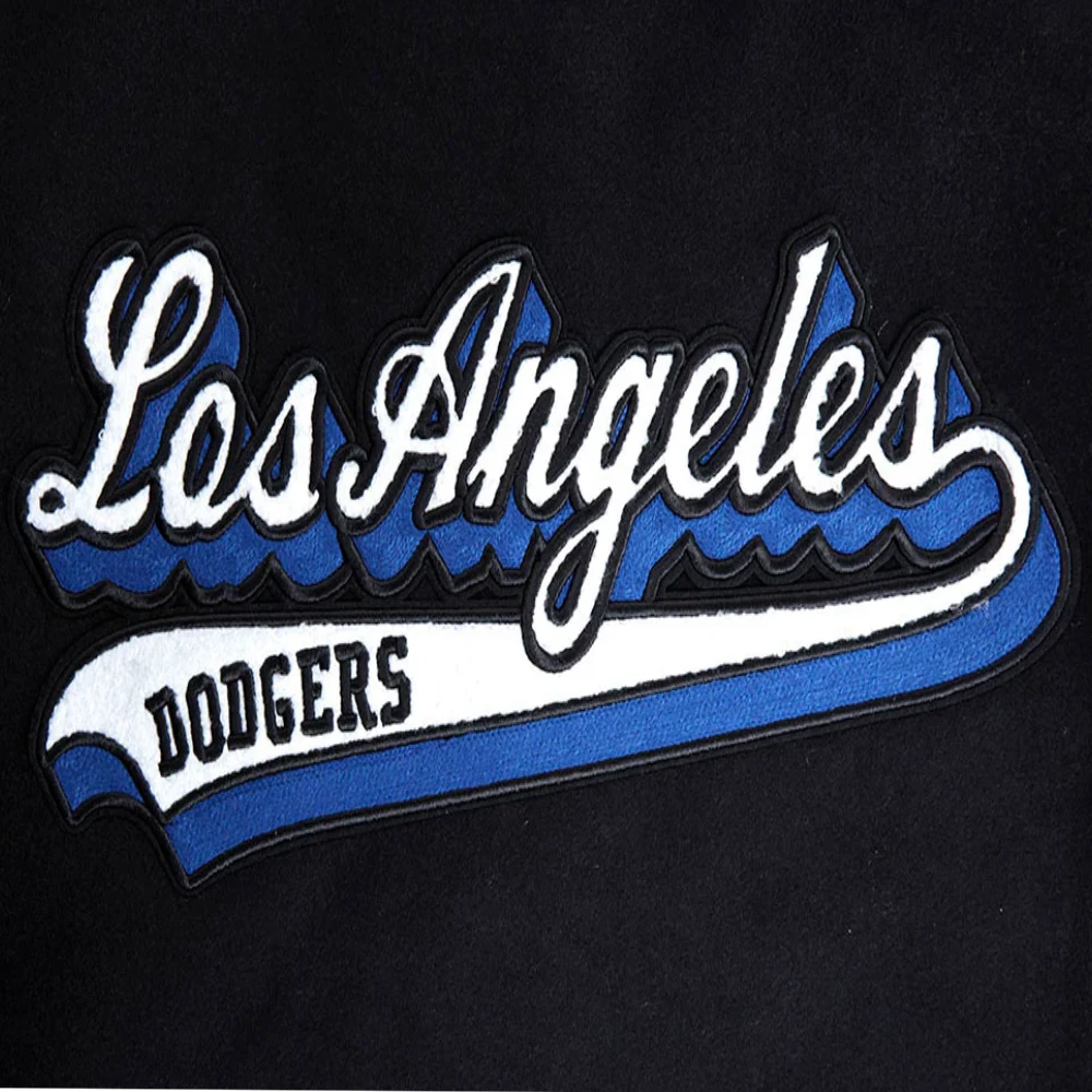 Los Angeles Dodgers Script Wool & Leather Tail Black Varsity Jacket - Image 5