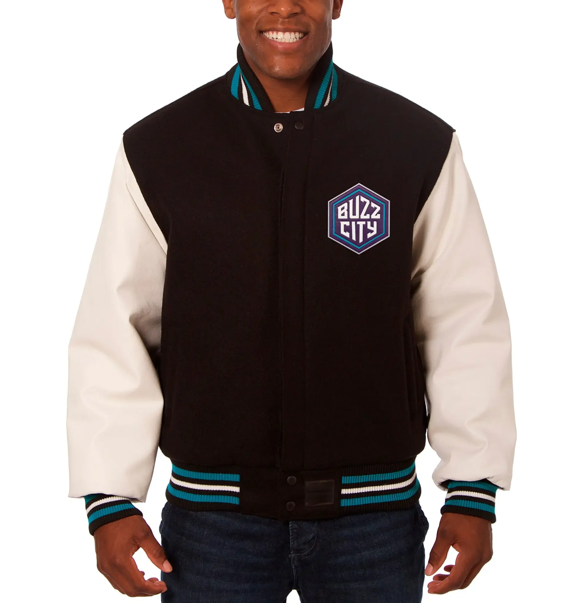 Mens-Charlotte-Hornet-Varsity-Jacket-Black-White-LeatherMoto