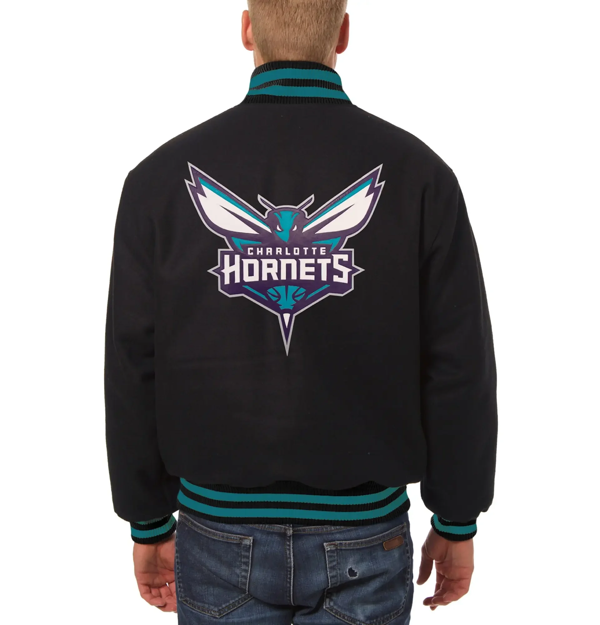 Alternative view of Charlotte Hornets Buzz City Ribbed Knit Black Wool Varsity Jacket