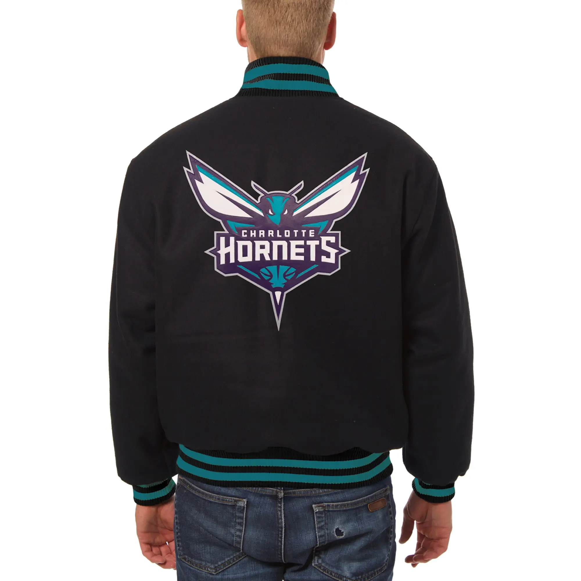 Charlotte Hornets Buzz City Ribbed Knit Black Wool Varsity Jacket - Image 2
