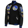 Men's Golden State Warriors Pro Standard Black Mash Up Capsule Varsity Full-Zip Jacket LeatherMoto (1)