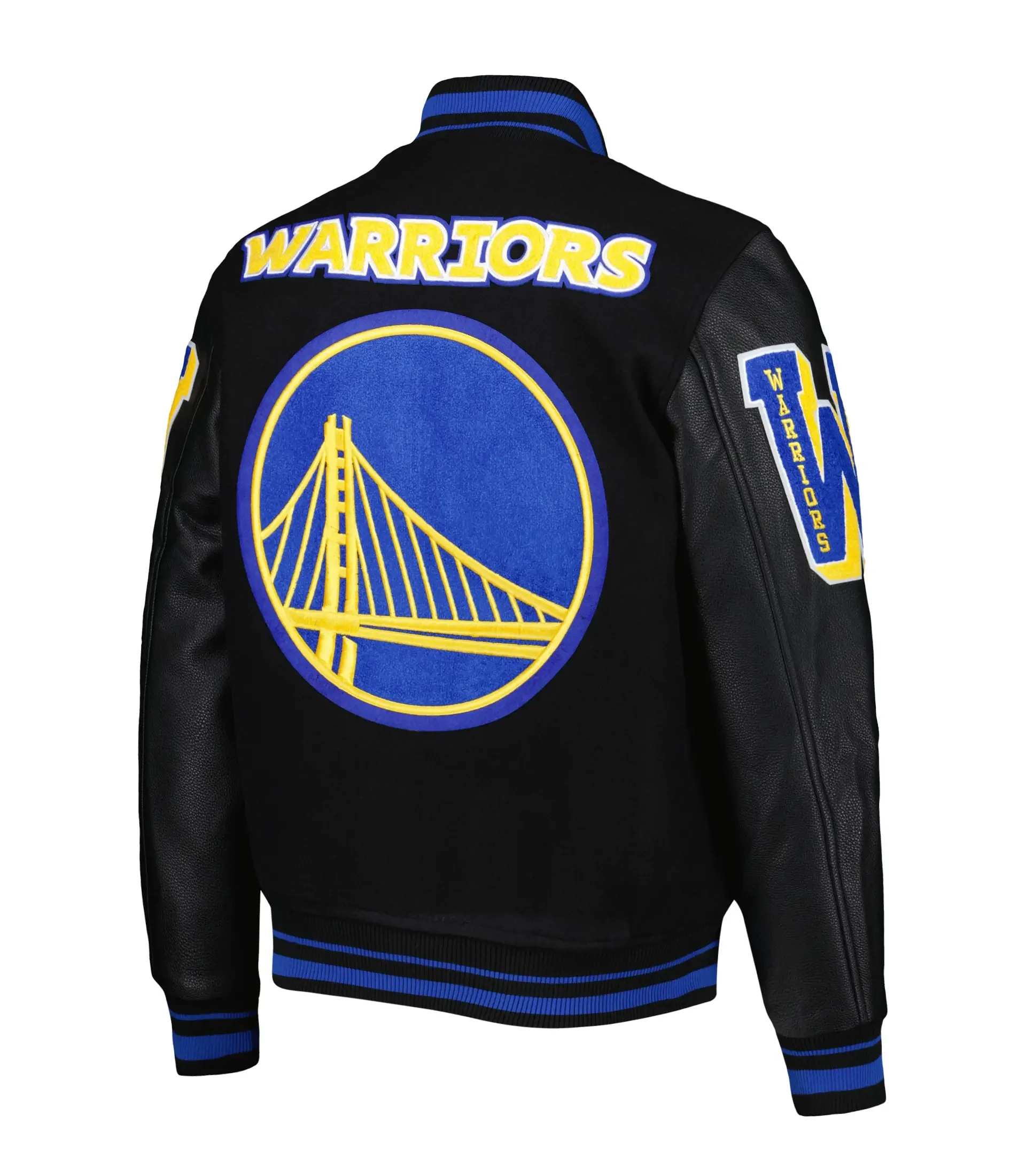 Alternative view of Men's Golden State Warriors Pro Standard Black Mash Up Capsule Varsity Full Zip Jacket