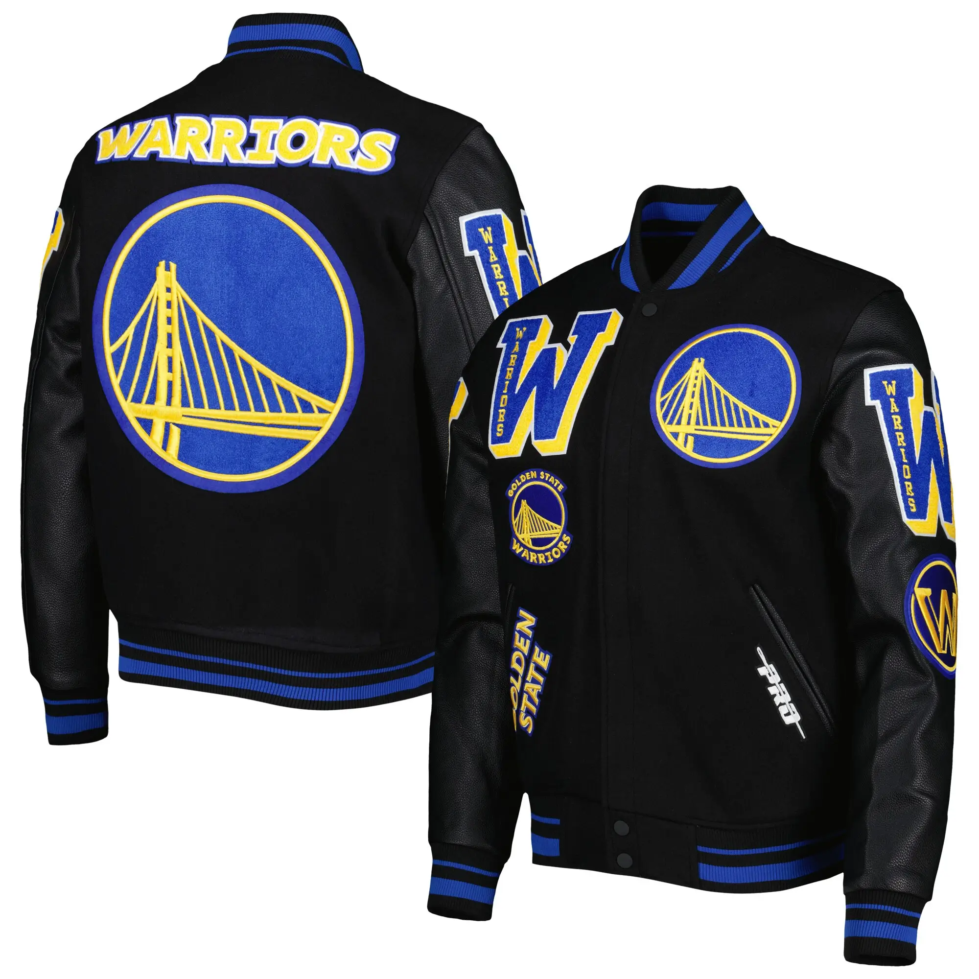 Men's Golden State Warriors Pro Standard Black Mash Up Capsule Varsity Full Zip Jacket - Image 4