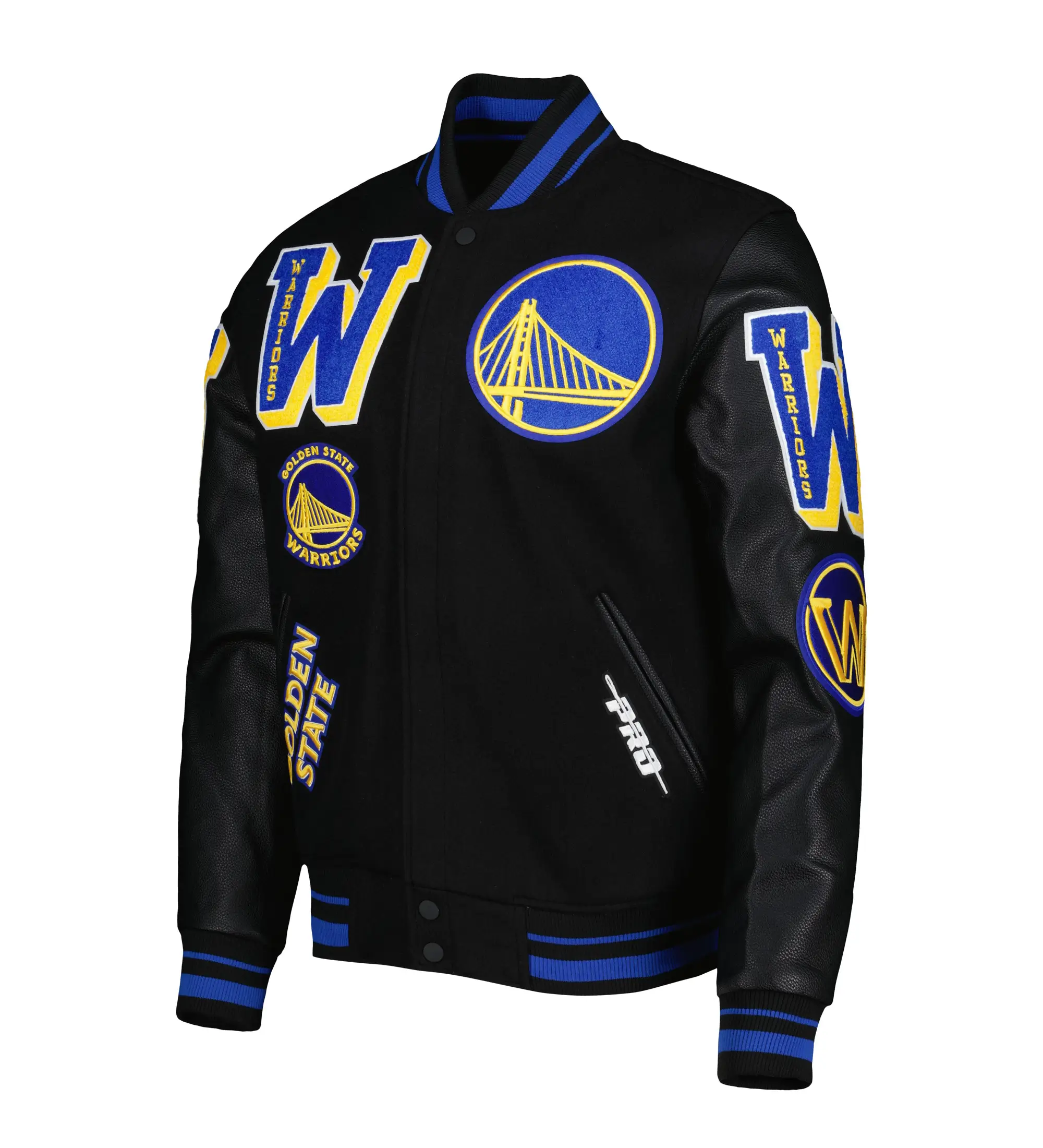 Mens-Golden-State-Warriors-Pro-Standard-Black-Mash-Up-Capsule-Varsity-Full-Zip-Jacket-LeatherMoto
