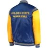 Men's Golden State Warriors Starter Yellow The Enforcer Varsity Satin Full Snap Jacket-LeatherMoto