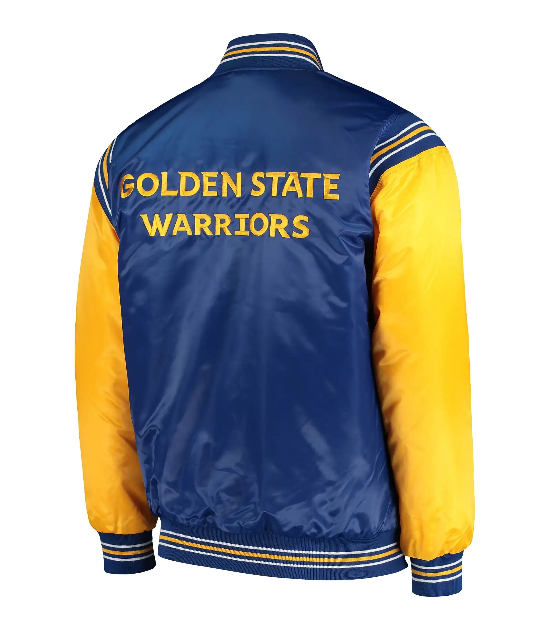 Men's Golden State Warriors Starter Yellow The Enforcer Varsity Satin Full Snap Jacket-LeatherMoto
