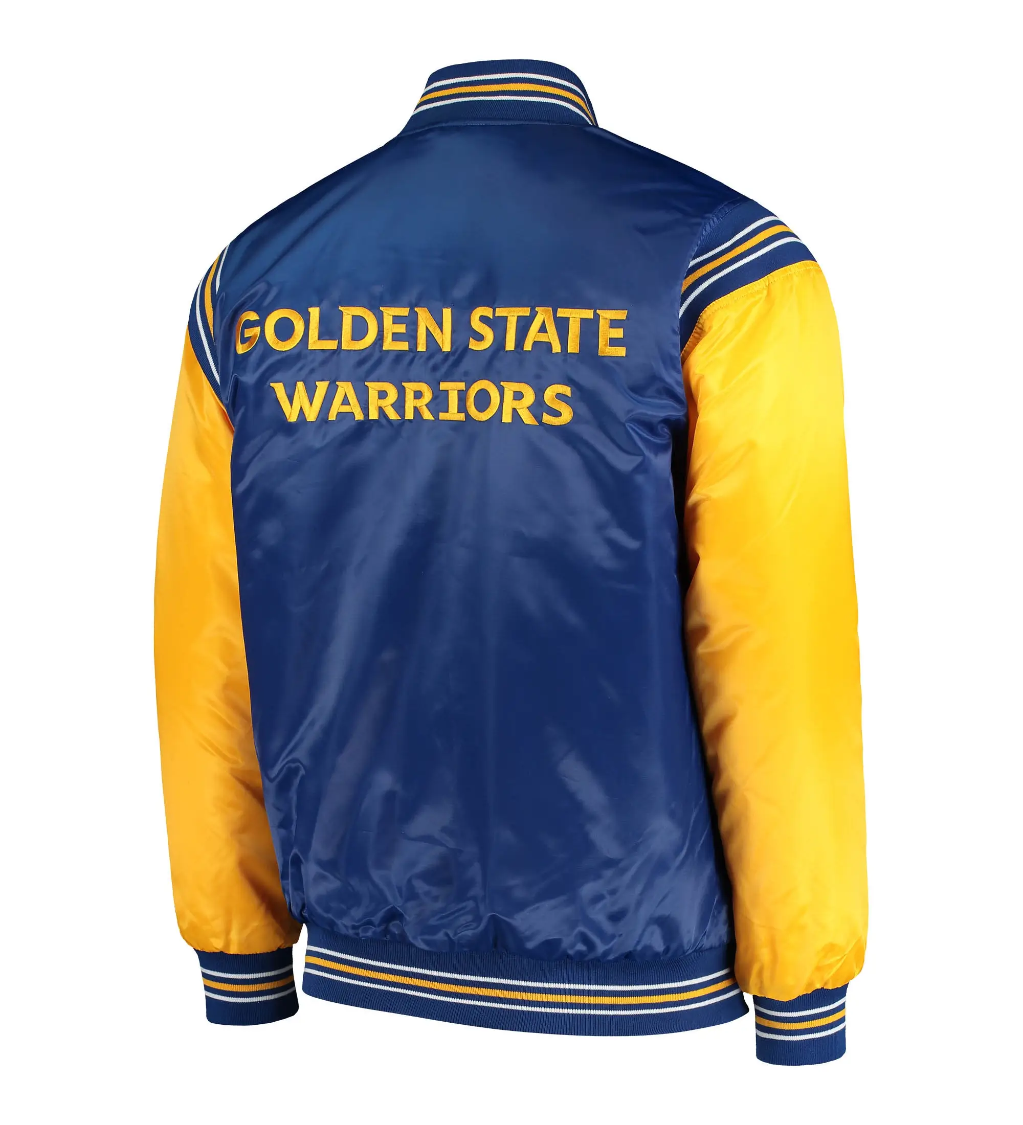 Men's Golden State Warriors Starter Yellow The Enforcer Varsity Satin Full Snap Jacket-LeatherMoto