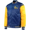 Men's Golden State Warriors Starter Yellow The Enforcer Varsity Satin Full Snap Jacket-LeatherMoto