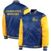 Men's Golden State Warriors Starter Yellow The Enforcer Varsity Satin Full Snap Jacket-LeatherMoto
