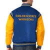 Men's Golden State Warriors Starter Yellow The Enforcer Varsity Satin Full Snap Jacket-LeatherMoto