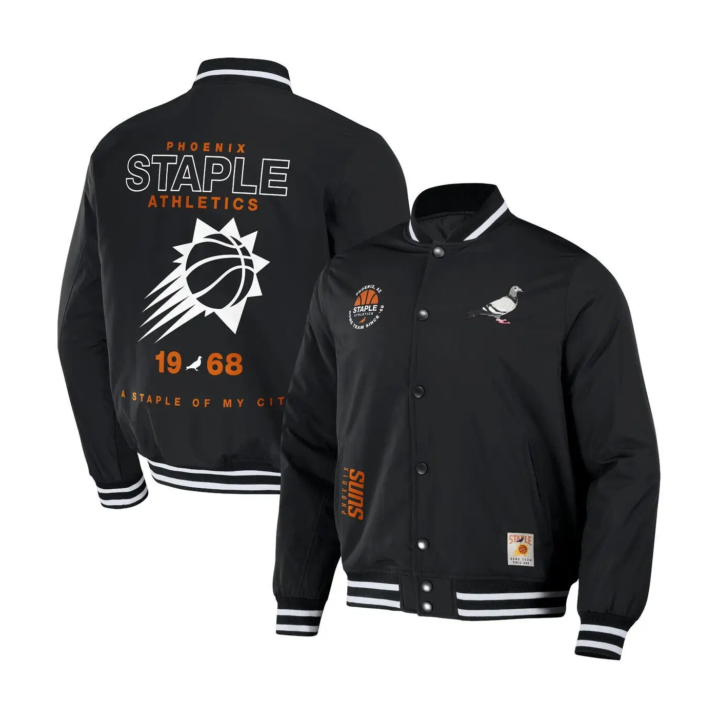 Men’s NBA x Staple Black Phoenix Suns Full-Snap Varsity Jacket-LeatherMoto