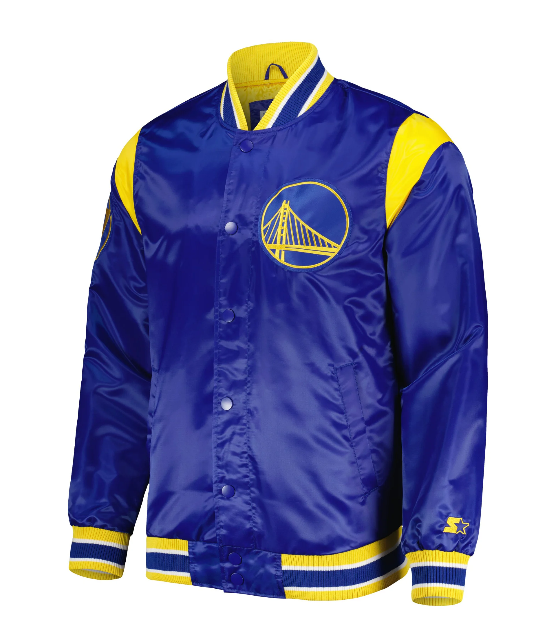Men's Starter Royal Golden State Warriors Force Play Full-Snap Royal Blue Satin Varsity Jacket LeatheRmOTO (1)