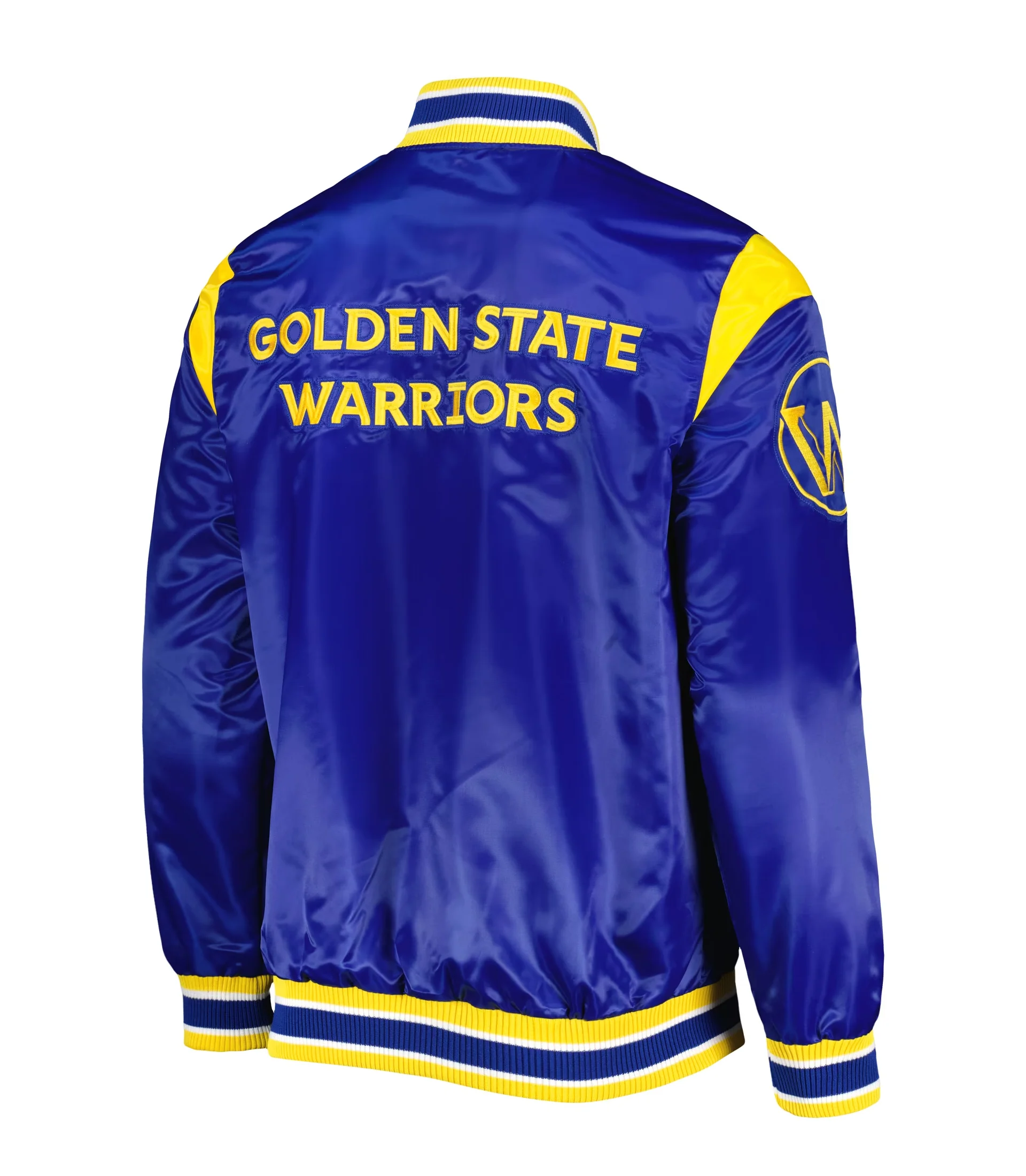 Men's Starter Royal Golden State Warriors Force Play Full-Snap Royal Blue Satin Varsity Jacket LeatheRmOTO (2)