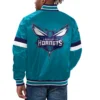 Charlotte Hornets Starter Teal Satin Ribbed Knit Varsity Jacket - Image 2