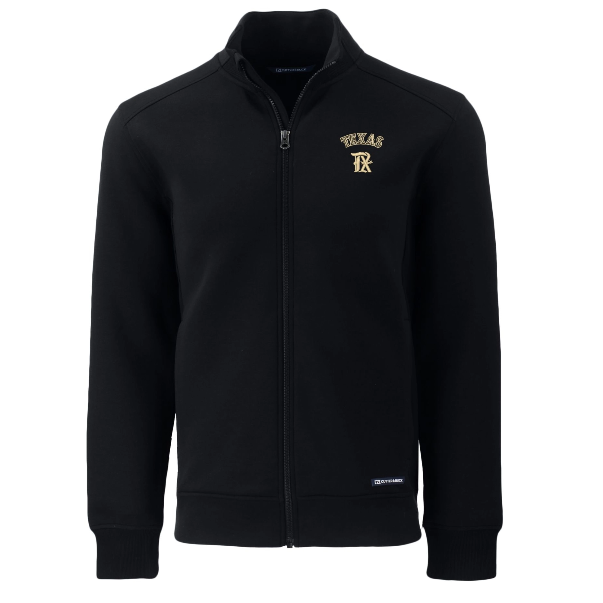 Mens-Texas-Rangers-Cutter-Buck-Black-City-Connect-Roam-Varsity-Jacket-leather moto 1