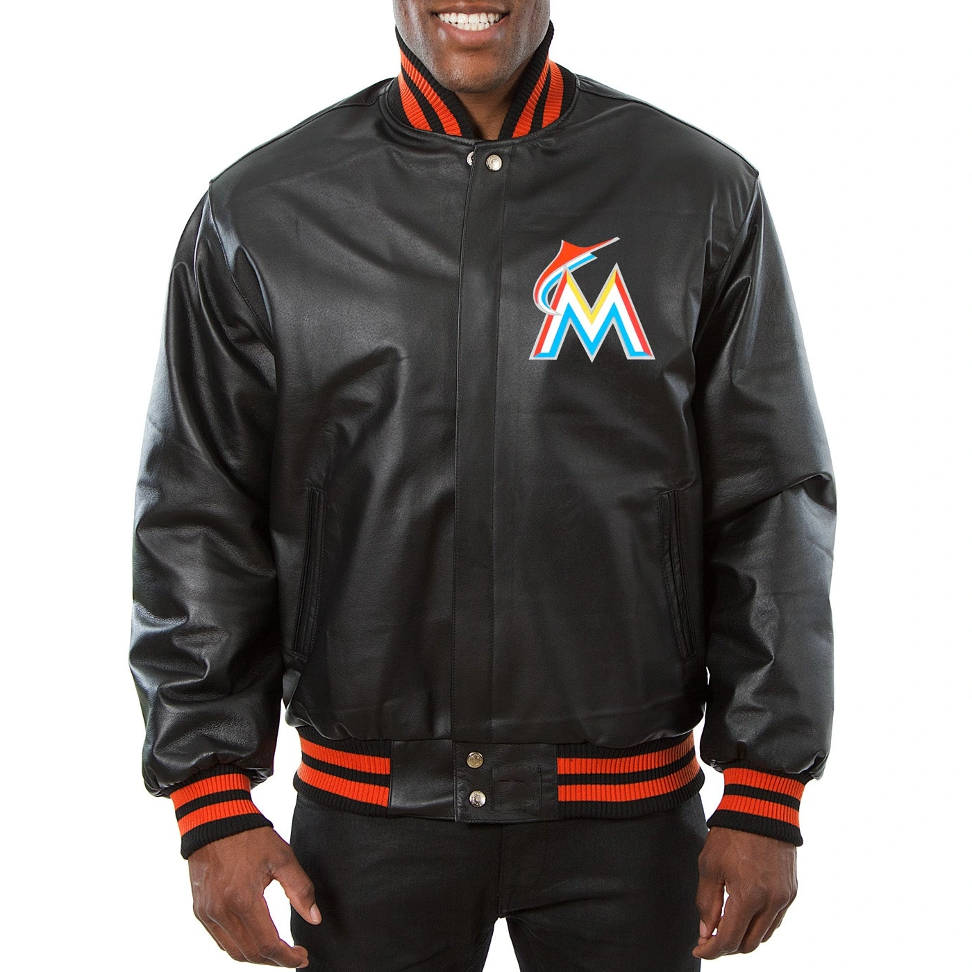 Miami-Marlins-Classic-Rib-Knitted-Black-Leather-Jacket-leather moto1