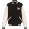 Miami-Marlins-Design-Reversible-Fleece-Faux-leather-Varsity-Jacket-leather moto 1