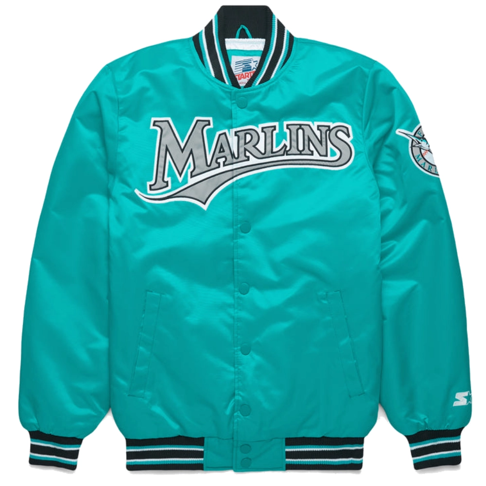 Miami-Marlins-Homage-Starter-Full-Snap-Satin-Varsity-Jacket-leather moto 1