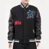 Miami-Marlins-Old-English-Rib-Knitted-Black-Wool-Leather-Varsity-Jacket-leather moto 1