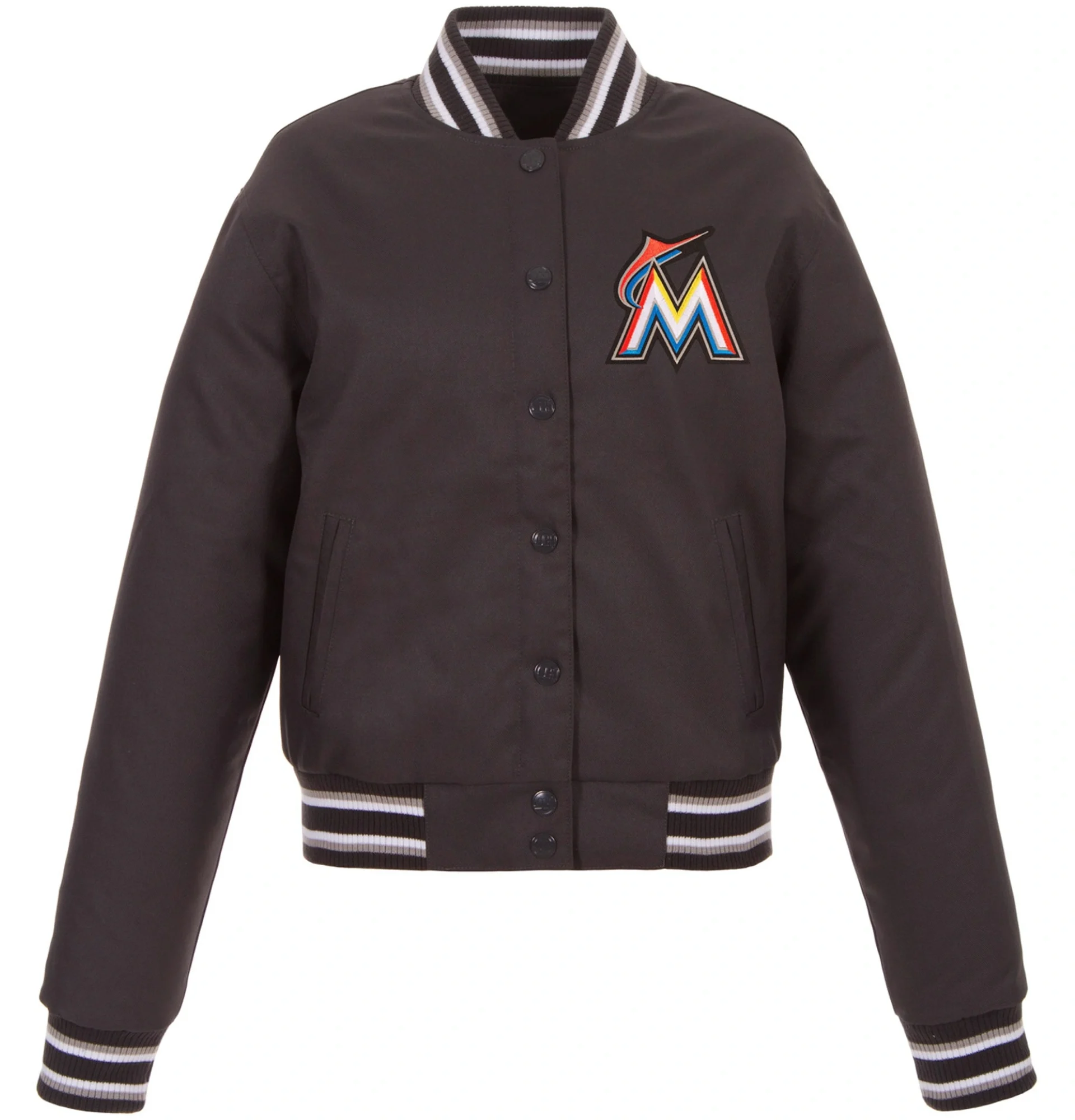 Miami-Marlins-Poly-Twill-Full-Snap-Polyester-Varsity-Jacket-leather moto 1