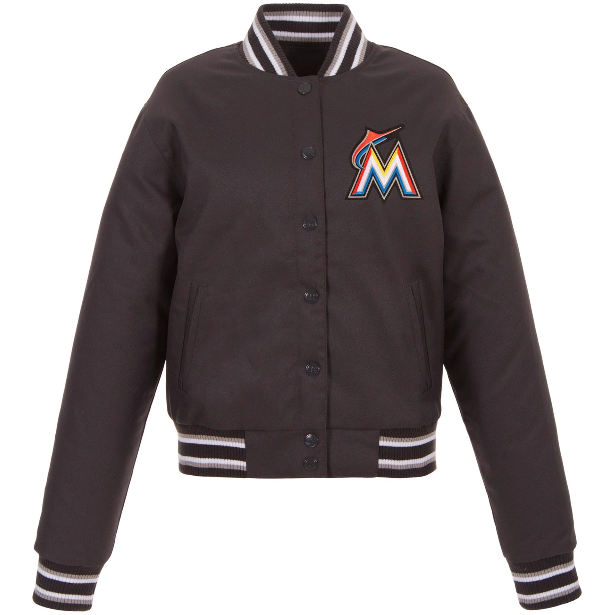Miami-Marlins-Poly-Twill-Full-Snap-Polyester-Varsity-Jacket-leather moto 1