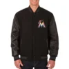 Miami-Marlins-Reversible-Black-Wool-Leather-Varsity-Jacket-leather moto 1
