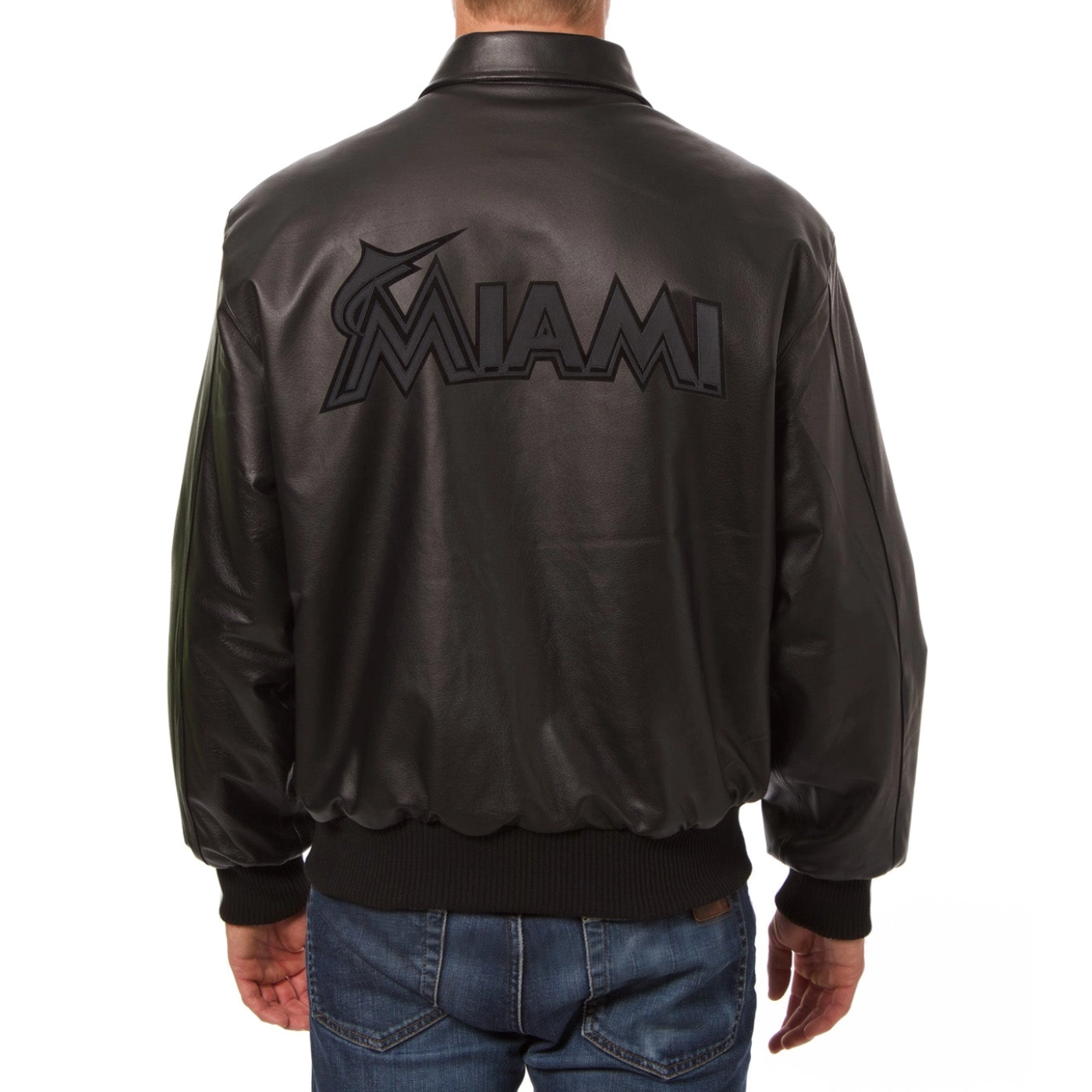 Miami-Marlins-Shirt-Style-Collar-Black-Leather-Varsity-Jacket-leather moto 2