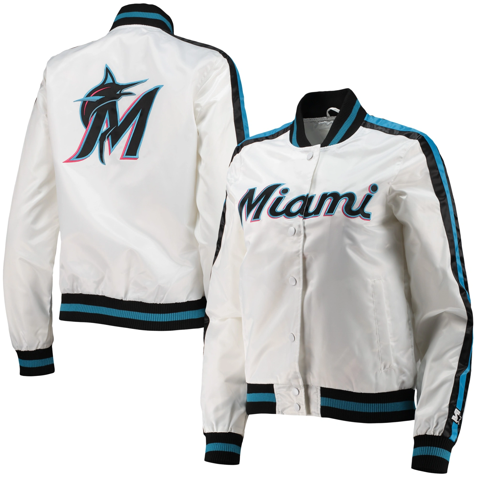 Miami-Marlins-Starter-Hometown-Full-Snap-Satin-Varsity-White-Jacket-lather moto 3