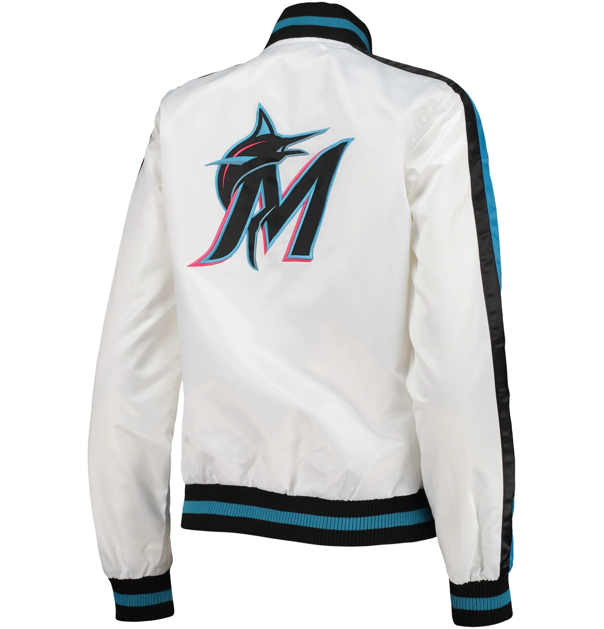 Miami-Marlins-Starter-Hometown-Full-Snap-Satin-Varsity-White-Jacket-leather moto 2